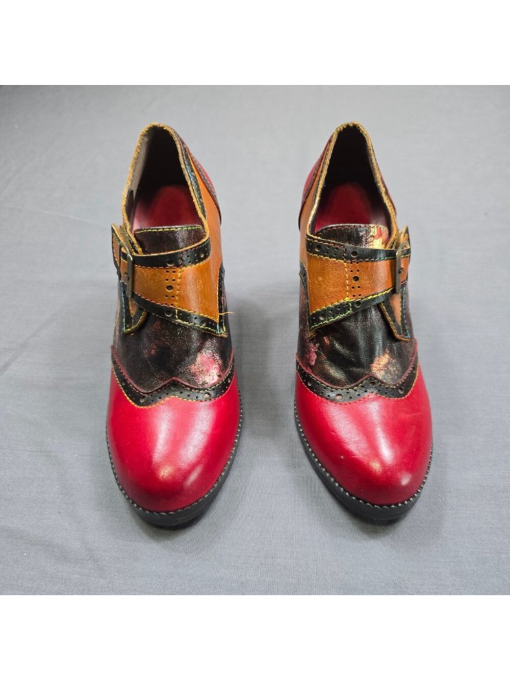 NEW Crazycat Size 36 Heeled Leather Oxford Pumps Shoes Floral Vintage Block Heel - Picture 2 of 6